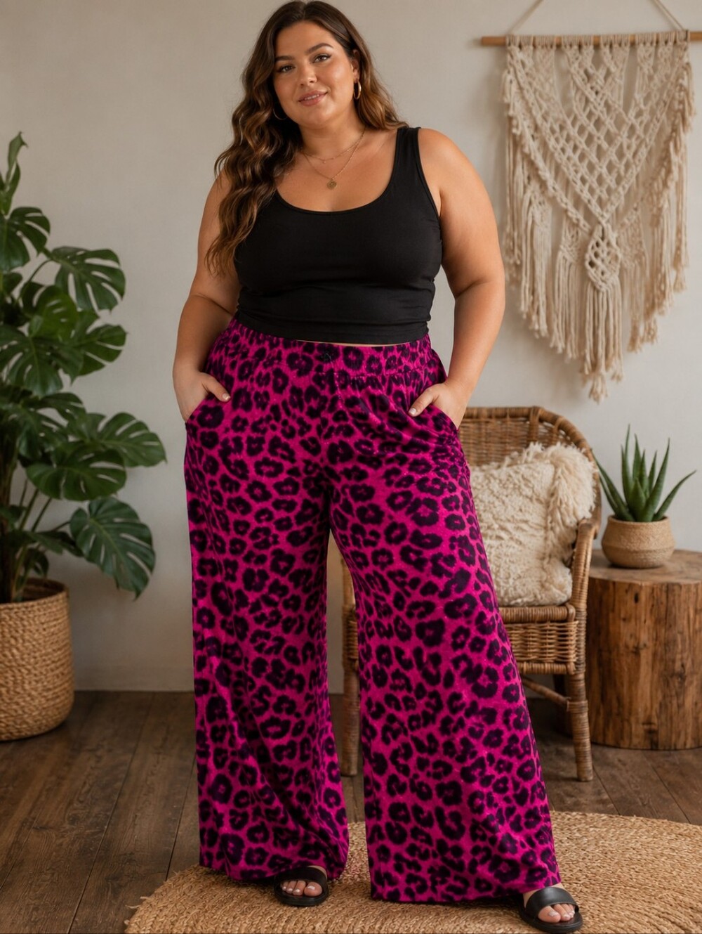 SHEIN CURVE LEOPARD PALAZZO PANTS SZ 1X